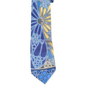 Nicole Miller Men's Tie Necktie Blue Yellow Floral Flower Power Hipster Casual